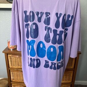 Shein purple graphic, short sleeve T-shirt ” Love you to the moon and back.”